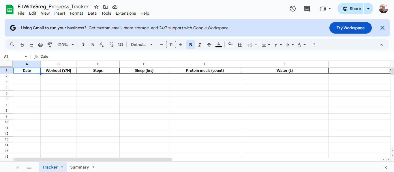 FitWithGreg progress tracker overview